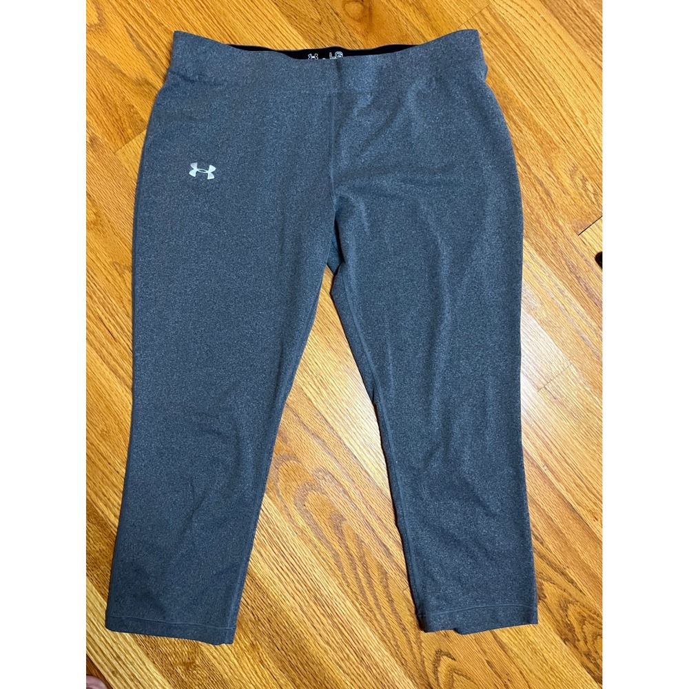 Under Armour HeatGear Womens Large Gray Fitted Capri Leggings Cropped Athletic